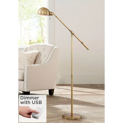 360 Lighting Traditional Pharmacy Floor Lamp With USB Charging Port 55" Tall Brass Dome Shade Adjustable Arm For Living Room Reading 3 360 Lighting Traditional Pharmacy Floor Lamp With USB Charging Port 55" Tall Brass Dome Shade Adjustable Arm For Living Room Reading