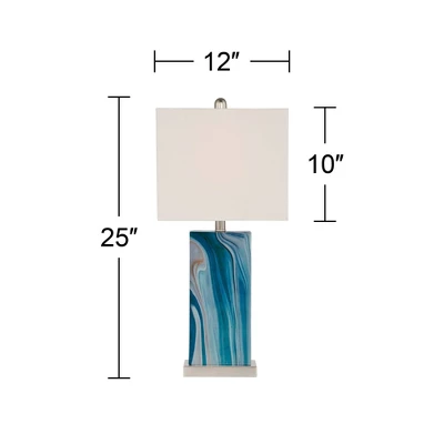 360 Lighting Connie Modern Table Lamps 25" High Set Of 2 Blue Faux Marble With USB Charging Ports LED White Shade For Bedroom Living Room House Desk 7 360 Lighting Connie Modern Table Lamps 25" High Set Of 2 Blue Faux Marble With USB Charging Ports LED White Shade For Bedroom Living Room House Desk - Image 5