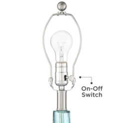 360 Lighting Ronald Modern Coastal Accent Table Lamp 22" High Blue Textured Glass Nickel Pole White Drum Shade For Bedroom Living Room Nightstand -360 Lighting GUEST d2287859 a632 4570 85f2 b38a9fba8c73