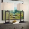 360 Lighting Todd Modern Table Lamps 30" Tall Set Of 2 Bronze With USB And AC Power Outlet In Base Oatmeal Shade For Bedroom Living Room Bedside Desk -360 Lighting GUEST d2be7cea abaf 437b b336 c96585ab431a