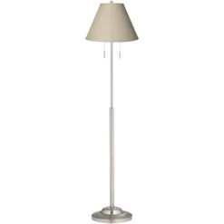 360 Lighting Abba Modern Floor Lamp Standing 66" Tall Brushed Nickel Silver Fine Burlap Fabric Empire Shade For Living Room Bedroom Office House Home