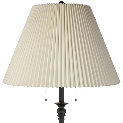 360 Lighting Spenser Retro Art Deco 58" Tall Floor Lamp Oiled Bronze Brown Beige Fabric Pleated Empire Shade For Living Room Bedroom House 4 360 Lighting Spenser Retro Art Deco 58" Tall Floor Lamp Oiled Bronze Brown Beige Fabric Pleated Empire Shade For Living Room Bedroom House - Image 2