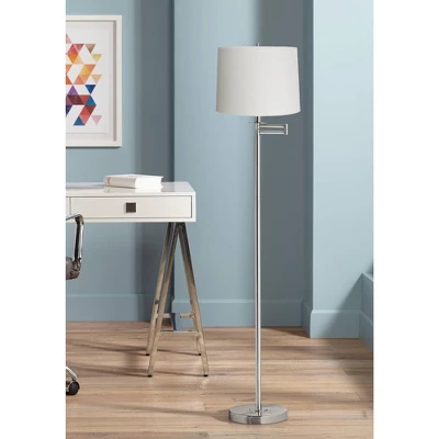 360 Lighting Modern Floor Lamp Swing Arm 60.5" Tall Brushed Nickel White Hardback Drum Shade For Living Room Reading Bedroom 3 360 Lighting Modern Floor Lamp Swing Arm 60.5" Tall Brushed Nickel White Hardback Drum Shade For Living Room Reading Bedroom