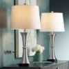 360 Lighting Seymore Modern Table Lamps 26" High Set Of 2 Silver With USB Charging Port LED Touch On Off White Drum Shade For Bedroom Living Room Desk -360 Lighting GUEST d5628f13 0516 4284 a0b5 7f2d33000156