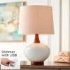 360 Lighting Modern Table Lamp With USB Charging Port 23" High Ivory Ceramic Off-White Drum Shade For Living Room Desk Bedroom House -360 Lighting GUEST d967305b a1ea 4701 aed0 e8b97f5ebaf3
