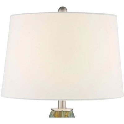 360 Lighting Azure Modern Table Lamps 29 1/2" Tall Set Of 2 Blue Brown Art Glass White Fabric Drum Shade For Bedroom Living Room Bedside Nightstand 4 360 Lighting Azure Modern Table Lamps 29 1/2" Tall Set Of 2 Blue Brown Art Glass White Fabric Drum Shade For Bedroom Living Room Bedside Nightstand - Image 2