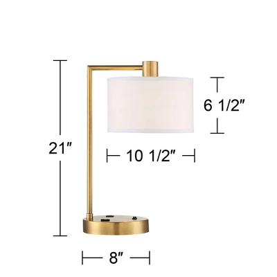 360 Lighting Colby Modern Desk Lamp 21" High Antique Gold With USB And AC Power Outlet In Base White Linen Drum Shade For Bedroom Living Room Desk 10 360 Lighting Colby Modern Desk Lamp 21" High Antique Gold With USB And AC Power Outlet In Base White Linen Drum Shade For Bedroom Living Room Desk - Image 8