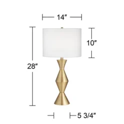 360 Lighting Elka Modern Mid Century Table Lamp 28" Tall Brass Geometric Metal White Drum Shade For Bedroom Living Room Bedside Nightstand Office Home -360 Lighting GUEST da0d3874 84cd 4b6f b119 d6a8971567ab