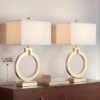 360 Lighting Modern Table Lamps 28 1/2" Tall Set Of 2 With USB Charging Port Brushed Gold Open Ring White Shade For Bedroom Living Room House Bedside -360 Lighting GUEST dda5ab7d 73f9 48f7 9bb4 7d54d9e4f299