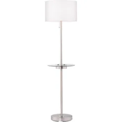 360 Lighting Caper Modern Floor Lamps With Tray Table 60 1/2" Tall Set Of 2 Brushed Nickel USB And Outlet Off White Fabric Drum Shade For Living Room -360 Lighting GUEST ddaf206c 3c8f 4f9f 933c 732092dc7dad
