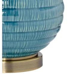 360 Lighting Modern Table Lamps 24" High Set Of 2 Coastal Ceramic Sky Blue Glaze Linen Fabric Drum Shade For Living Room Family Bedroom -360 Lighting GUEST e245997e 1eda 4322 a5a8 688b888aa275