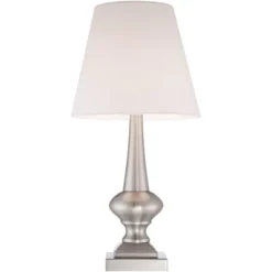 360 Lighting Brooks Modern Accent Table Lamps 19" High Set Of 2 Brushed Nickel Touch On Off White Fabric Shade For Bedroom Living Room Bedside Office -360 Lighting GUEST e56b1b01 d55a 4325 b6fb c257209fba57