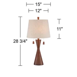 360 Lighting Omar Modern Table Lamp 28 3/4" Tall Warm Brown Wood Hourglass Oatmeal Fabric Drum Shade For Bedroom Living Room Bedside Nightstand Office -360 Lighting GUEST e6133243 7521 466c 866d fc796a8ed041