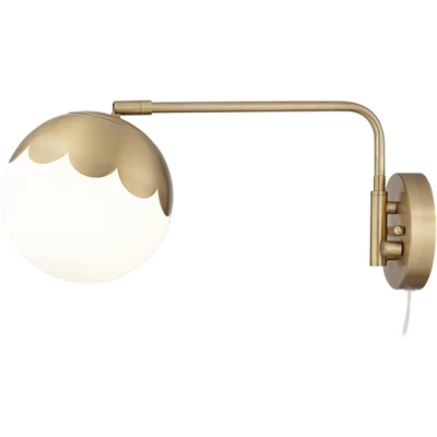 360 Lighting Kelowna Mid Century Modern Swing Arm Wall Lamp Brass Plug-in Light Fixture Globe Glass Shade For Bedroom Bedside Living Room Reading Home 8 360 Lighting Kelowna Mid Century Modern Swing Arm Wall Lamp Brass Plug-in Light Fixture Globe Glass Shade For Bedroom Bedside Living Room Reading Home - Image 6