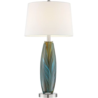 360 Lighting Azure Modern Table Lamps 29 1/2" Tall Set Of 2 Blue Brown Art Glass White Fabric Drum Shade For Bedroom Living Room Bedside Nightstand 8 360 Lighting Azure Modern Table Lamps 29 1/2" Tall Set Of 2 Blue Brown Art Glass White Fabric Drum Shade For Bedroom Living Room Bedside Nightstand - Image 6