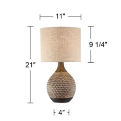 360 Lighting Emma Modern Mid Century Accent Table Lamp 21" High Wood Brown Ceramic Oatmeal Drum Shade For Bedroom Living Room Bedside Nightstand Home -360 Lighting GUEST e753cd3b 896b 4325 b6ea d08bca2c9a6c