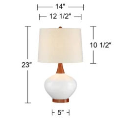 360 Lighting Modern Table Lamp With USB Charging Port 23" High Ivory Ceramic Off-White Drum Shade For Living Room Desk Bedroom House -360 Lighting GUEST e83f21b8 02df 413a bcaa b60de96f1854