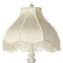 360 Lighting Vintage Shabby Chic Floor Lamp 60" Tall Antique White Cream Scallop Fabric Dome Shade Fringe For Living Room Reading Bedroom -360 Lighting GUEST e864ba4d ca60 4e22 bd26 eb55e495b3de
