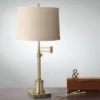 360 Lighting Swing Arm Desk Table Lamp 36" Tall Antique Brass Natural Linen Drum Shade For Living Room Bedroom Nightstand Office Family