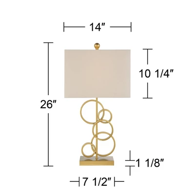 360 Lighting Saul Modern Table Lamp 26" High Brass Gold Metal Open Rings Oatmeal Fabric Rectangular Shade For Bedroom Living Room Bedside Nightstand 9 360 Lighting Saul Modern Table Lamp 26" High Brass Gold Metal Open Rings Oatmeal Fabric Rectangular Shade For Bedroom Living Room Bedside Nightstand - Image 7