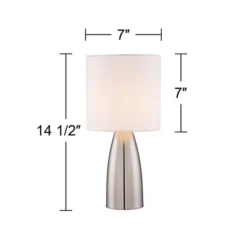 360 Lighting Aron Modern Table Lamps 14 1/2" High Set Of 2 Silver Metal Touch On Off White Drum Shade For Bedroom Bedside Nightstand Office Family