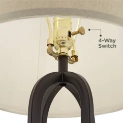 360 Lighting Marcel Industrial Table Lamps Set Of 2 With Round Risers 24 1/4" High Black LED Nightlight USB Port Natural Shade For Living Room Desk -360 Lighting GUEST efa8b684 a82d 499b 8e29 4585407ab102