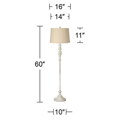 360 Lighting Vintage Shabby Chic Floor Lamp 60" Tall Antique White Washed Burlap Drum Shade For Living Room Reading Bedroom Office 8 360 Lighting Vintage Shabby Chic Floor Lamp 60" Tall Antique White Washed Burlap Drum Shade For Living Room Reading Bedroom Office - Image 6