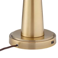 360 Lighting Modern Table Lamps 25" High Set Of 2 With USB Charging Port Brass Metal Beige Drum Shade For Bedroom Living Room House Desk Bedside Home -360 Lighting GUEST f1fbdcf7 fa5c 4ca2 bd47 cd289d57827a