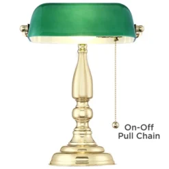 360 Lighting Hammond Traditional Piano Banker Desk Lamp 14" High Brass Plating Green Glass Shade For Bedroom Bedside Nightstand Office Kids House Home -360 Lighting GUEST f2d683ac 5ef4 418e 93ec 28b1f640d530