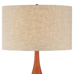360 Lighting Rocco Modern Mid Century Table Lamp 30" Tall White Geometric Ceramic Wood Tan Fabric Drum Shade For Bedroom Living Room Bedside Office -360 Lighting GUEST f43a5bcc db3d 43c8 82eb 0ecbc8894aa2