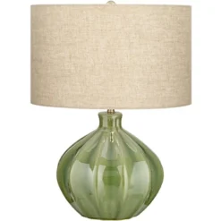 360 Lighting Gordy Modern Accent Table Lamp Handcrafted 20 1/2" High Ribbed Green Ceramic Oatmeal Fabric Drum Shade For Bedroom Living Room Bedside 15 360 Lighting Gordy Modern Accent Table Lamp Handcrafted 20 1/2" High Ribbed Green Ceramic Oatmeal Fabric Drum Shade For Bedroom Living Room Bedside -360 Lighting GUEST f539eafe 195b 44c5 b549 350aebf22147
