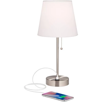 360 Lighting Justin Modern Accent Table Lamps 18" High Set Of 2 Silver With USB Charging Port And Table Top Dimmers White Shade For Bedroom Home Desk 4 360 Lighting Justin Modern Accent Table Lamps 18" High Set Of 2 Silver With USB Charging Port And Table Top Dimmers White Shade For Bedroom Home Desk - Image 2