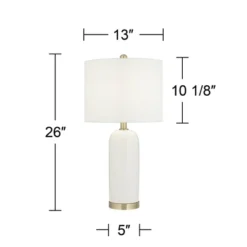 360 Lighting Modern Coastal Table Lamp 26" High White Ceramic Fabric Drum Shade For Bedroom Living Room Bedside Nightstand Office House Home Family -360 Lighting GUEST f6495e0d 6143 4267 9b43 174a1864f17a