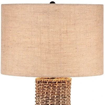 360 Lighting Coastal Table Lamp 28.5" Tall Woven Seagrass Burlap Drum Shade For Living Room Family Bedroom Bedside Nightstand Office 5 360 Lighting Coastal Table Lamp 28.5" Tall Woven Seagrass Burlap Drum Shade For Living Room Family Bedroom Bedside Nightstand Office - Image 3
