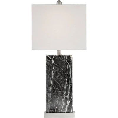 360 Lighting Connie Modern Table Lamps Set Of 2 With Black Marble Riser 25" High Black Faux Marble USB Charging Port White Rectangular Shade For Desk 7 360 Lighting Connie Modern Table Lamps Set Of 2 With Black Marble Riser 25" High Black Faux Marble USB Charging Port White Rectangular Shade For Desk - Image 5