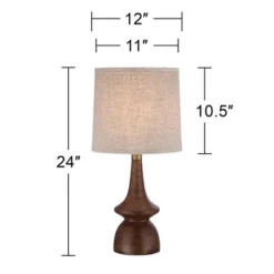 360 Lighting Mid Century Modern Table Lamps 24" High Set Of 2 Walnut Faux Wood Brass Off White Drum Shade For Bedroom Living Room House Home Bedside -360 Lighting GUEST f985a134 6d52 4481 8198 63fabe2e8791
