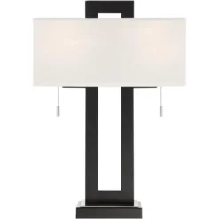 360 Lighting Neil Modern Table Lamp With Clear Riser 26" High Black With USB Charging Port White Rectangular Shade For Bedroom Living Room House Desk -360 Lighting GUEST f9bba6c1 76e8 443d 8c57 7fd6c0901e32 2