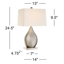 360 Lighting Royce Modern Table Lamps 24 1/2" High Set Of 2 Silver Metal Teardrop Off White Rectangular Shade For Bedroom Living Room Bedside Office -360 Lighting GUEST fbaa1485 c7dd 4ad1 ac99 fa4171c61803