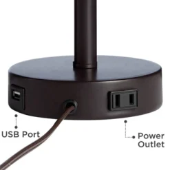 360 Lighting Trotter Modern Table Lamps 23 3/4" High Set Of 2 Oiled Bronze With USB And AC Power Outlet In Base Burlap Shade For Living Room Home Desk -360 Lighting GUEST fc27992e 2661 4c25 ae14 b5814fa7a3ec