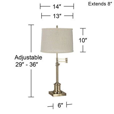 360 Lighting Traditional Swing Arm Desk Table Lamp Adjustable Height 36" Tall Antique Brass Cream Burlap Drum Shade For Living Room Bedroom 4 360 Lighting Traditional Swing Arm Desk Table Lamp Adjustable Height 36" Tall Antique Brass Cream Burlap Drum Shade For Living Room Bedroom - Image 2