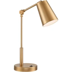 360 Lighting Industrial Modern Desk Lamp With USB And AC Power Outlet 23.5" High Antique Brass Metal For Living Room Bedroom House Bedside -360 Lighting GUEST fd69a193 00ea 4feb 9363 16755dffdfd5